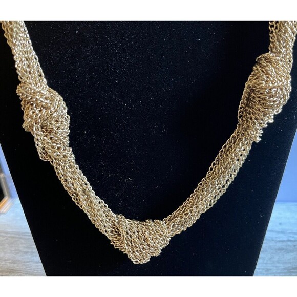 Multi Strand Gold Tone 3 Knots Chain Necklace 21" - Picture 5 of 6